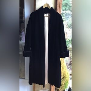Vintage Black Velvet Open Front Long Coat